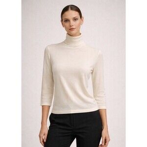 Tse Womens Cream Fine Wool T-Neck Basic Sweater 3/4 Sleeve Size S GUC